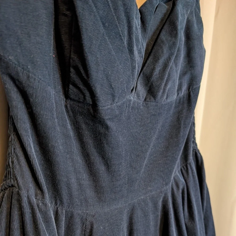 Anthropologie Girls from Savoy Blue Corduroy Halter Dress Semi-Formal - Picture 4 of 4